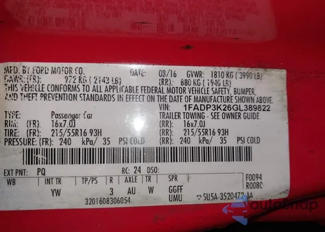 2016 Ford Focus Se из США, поврежденный, VIN 1FADP3K26GL389822